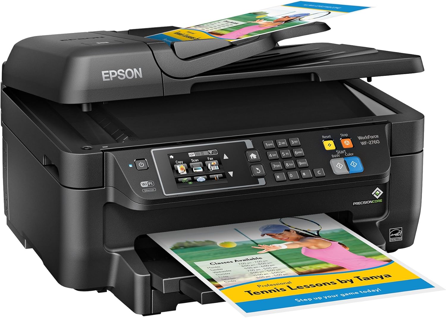Epson WF-2760 All-in-One Wireless Color Printer with Scanner, Copier, Fax, Ethernet, Wi-Fi Direct & NFC, Works with Alexa