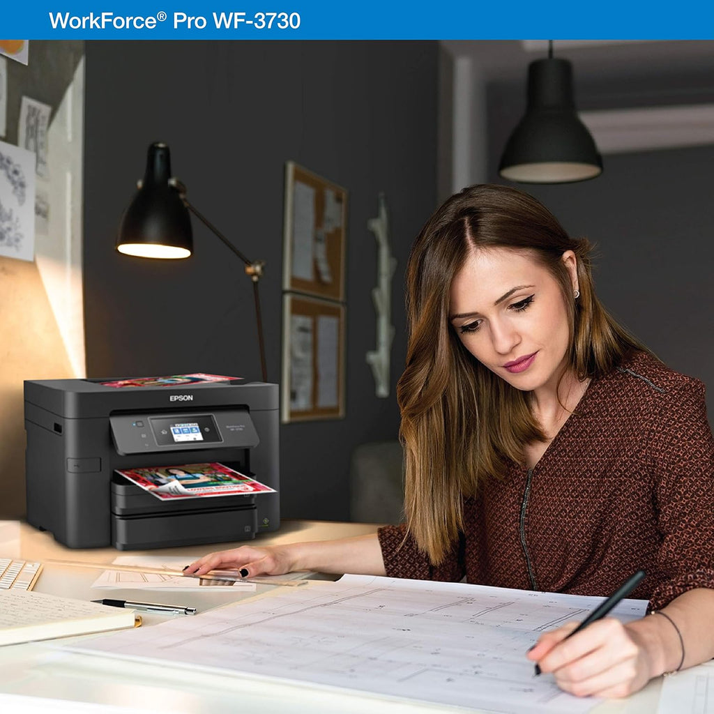 Epson Workforce Pro WF-3730 All-in-One Wireless Color Printer with Copier, Scanner, Fax and Wi-Fi Direct,Black,10-1/2 x 7-1/2 x 6-1/2 in