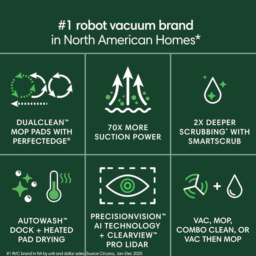 iRobot Roomba Plus 505 Combo Robot Vacuum & Mop with AutoWash Dock - Extending Spinning Mop Pads, Self-Empties, Pad Wash & Heated Drying, Self-cleaning, Recognizes & Avoids Obstacles, LiDAR Navigation