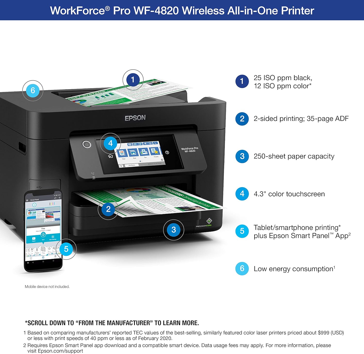 Epson® Workforce® Pro WF-4820 Wireless Color Inkjet All-In-One Printer, Black, Large