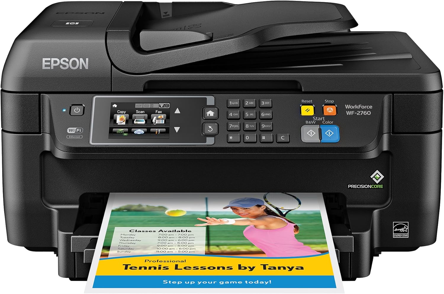 Epson WF-2760 All-in-One Wireless Color Printer with Scanner, Copier, Fax, Ethernet, Wi-Fi Direct & NFC, Works with Alexa