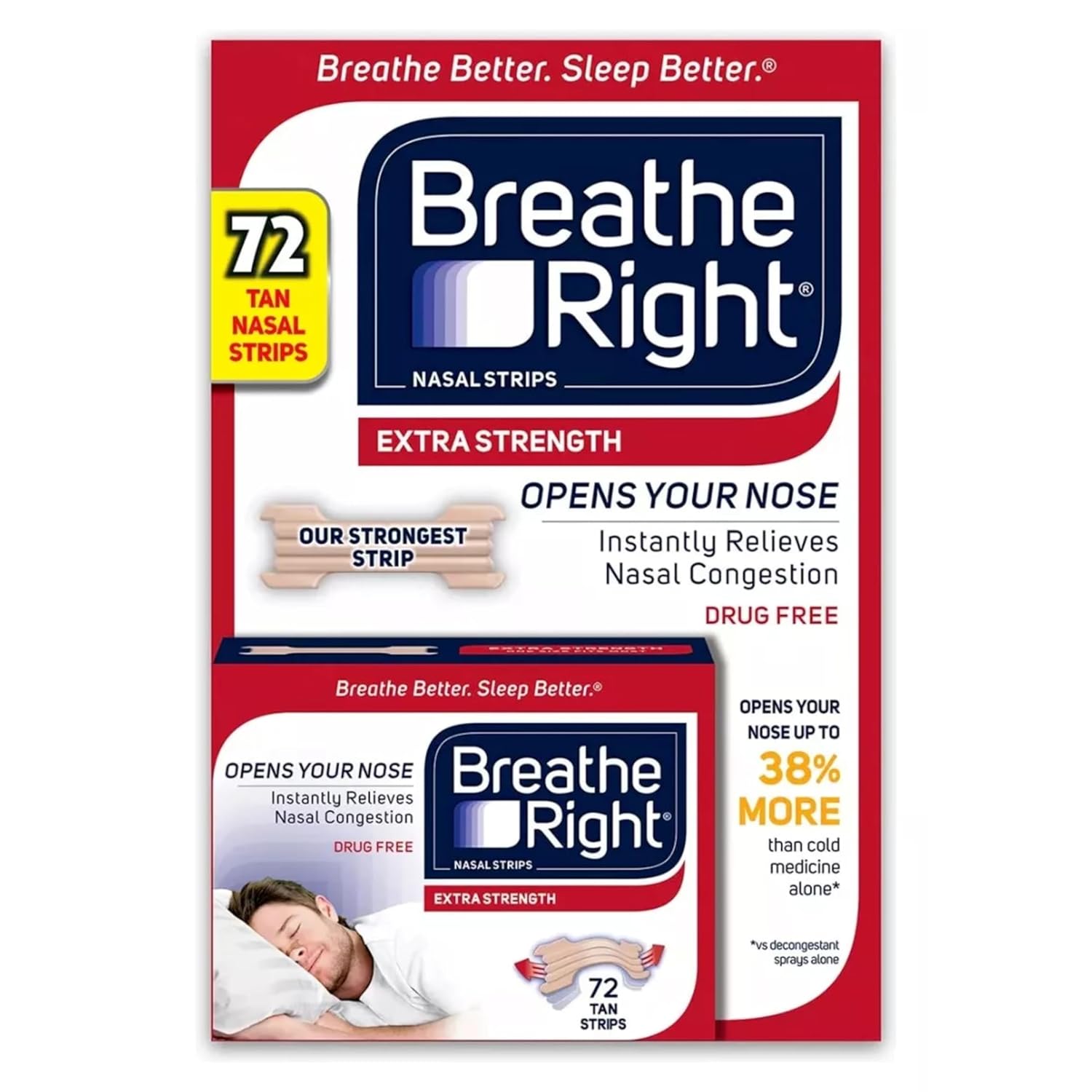 Breathe Right Extra Strength Nasal Strips, 72 Strips