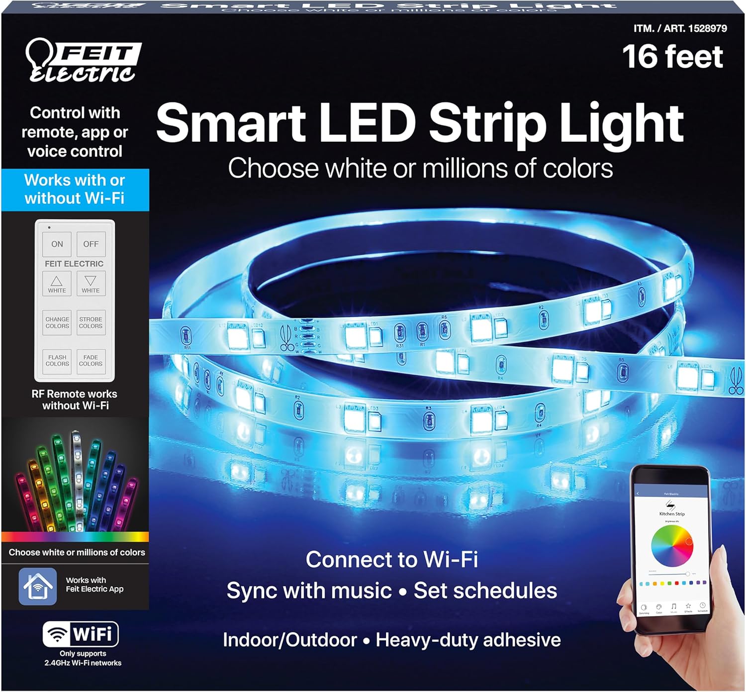 Feit Electric TAPE16/RGBW/AG/RP 100 Watt Equivalent WiFi Dimmable, No Hub Required, Alexa or Google Assistant LED Smart Light Tape Strips