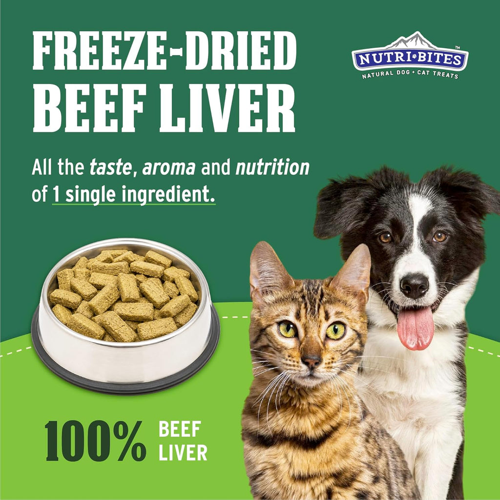 Nutri Bites Freeze Dried Beef Liver Dog & Cat Treats, Single Ingredient High Protein Pet Treats, 17.6 oz