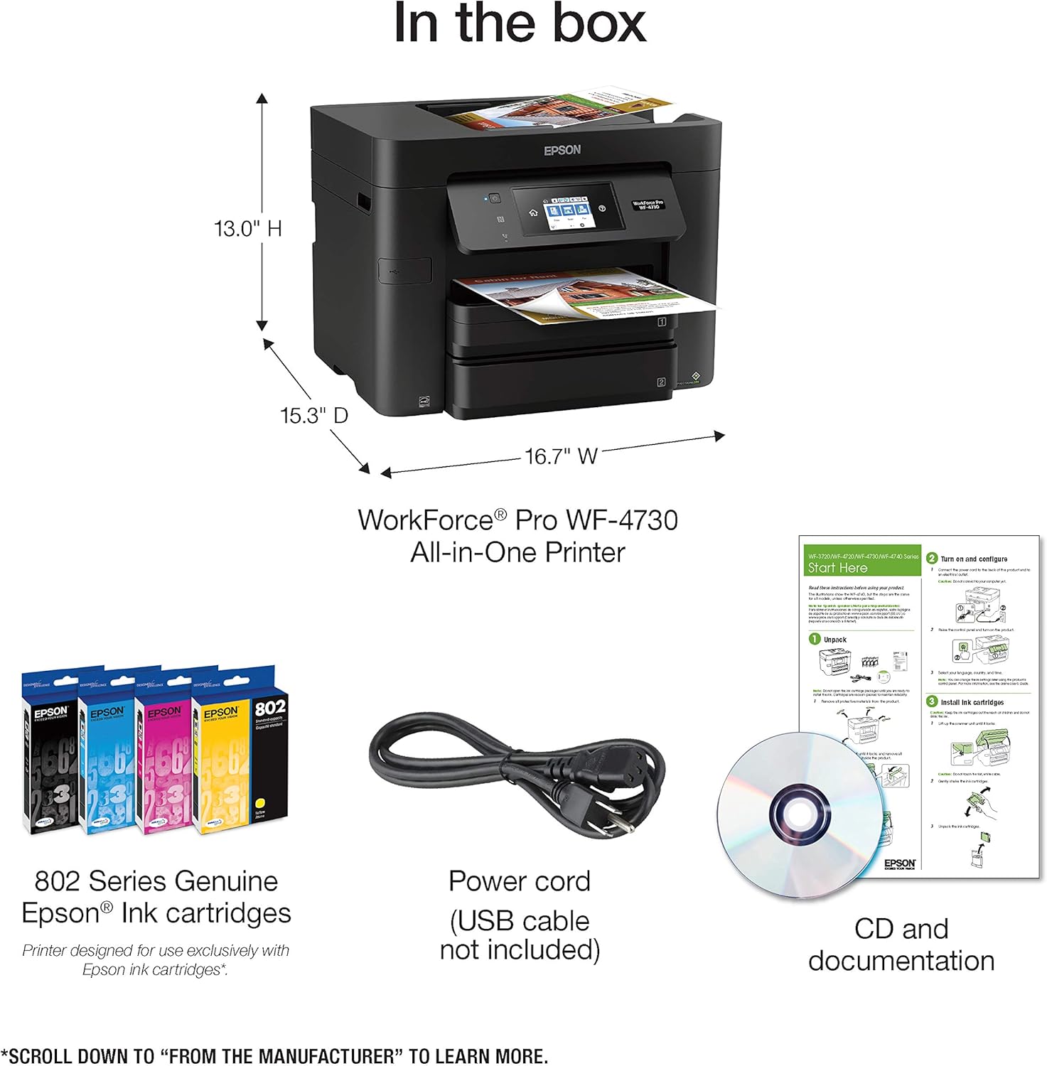 Epson WorkForce Pro WF-4730 Wireless All-in-One Color Inkjet Printer, Copier, Scanner with Wi-Fi Direct, Amazon Dash Replenishment Ready