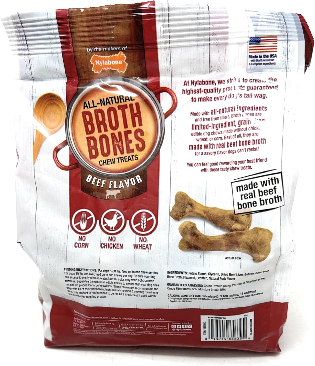 Nylabone Beef Broth Bones for Dogs, 60 Count, 2.6 Lbs