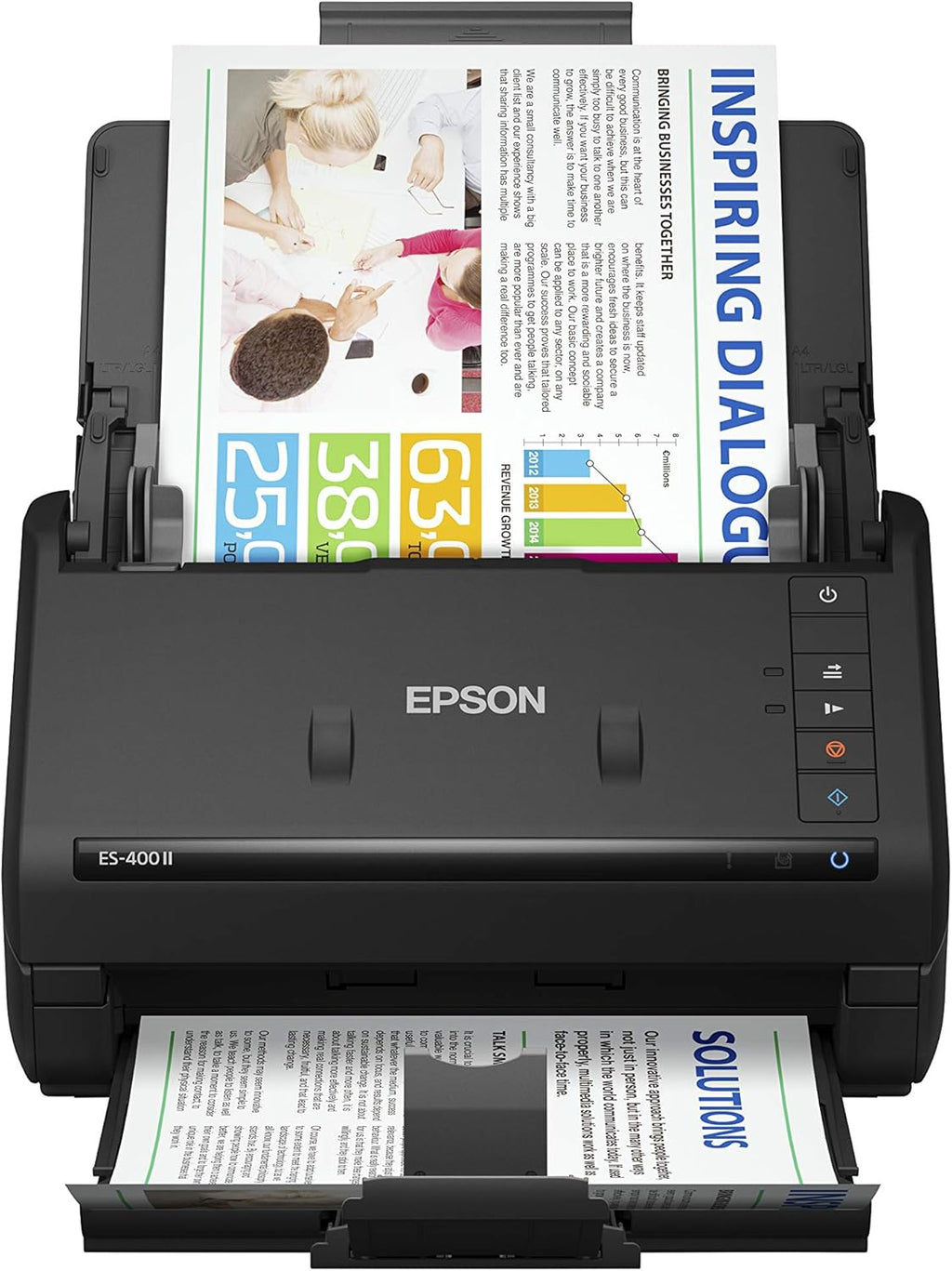 Epson scanner with documents on a white background