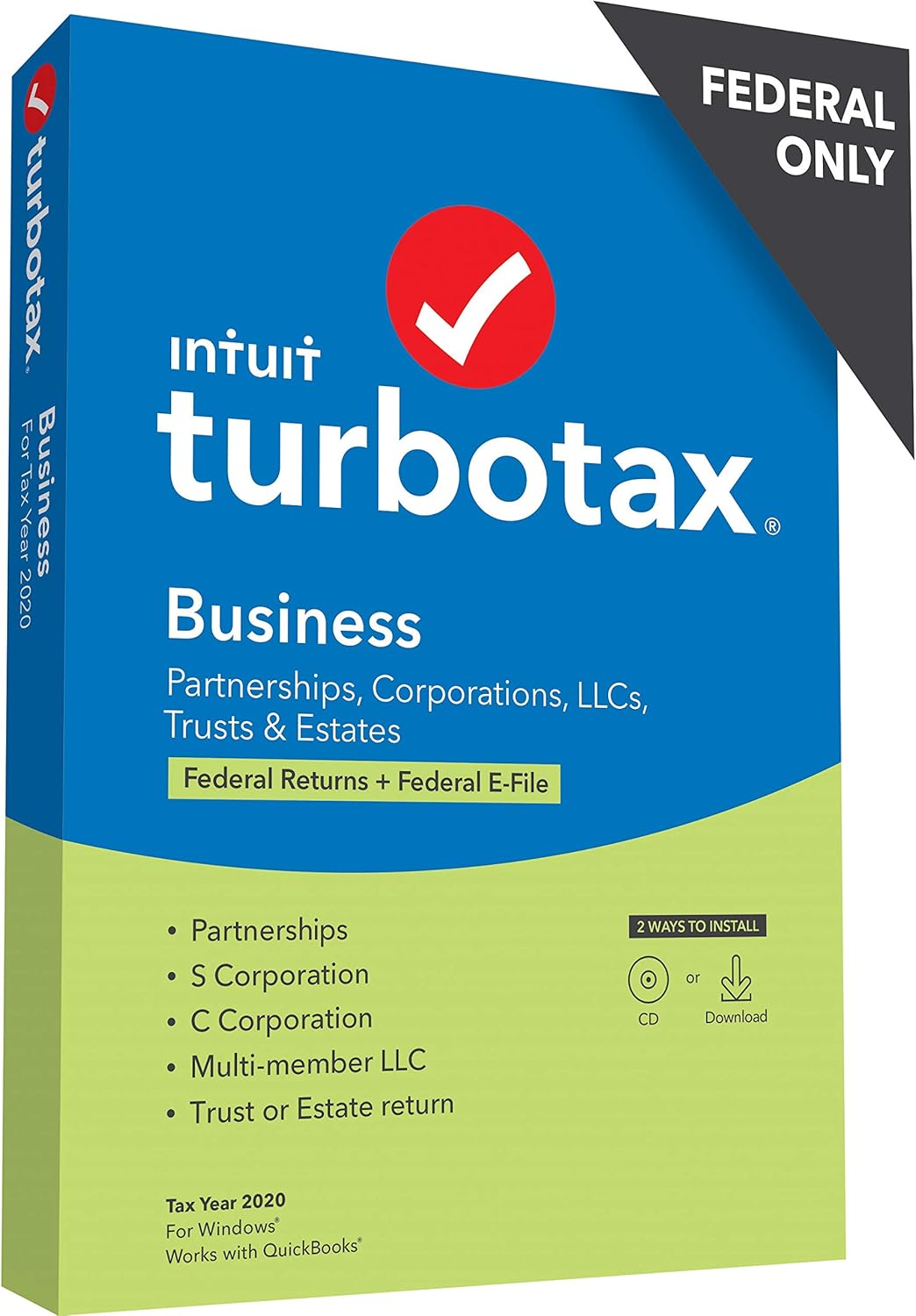 [Old Version] TurboTax Business 2020 Desktop Tax Software, Federal Return Only + Federal E-file [PC Disc]