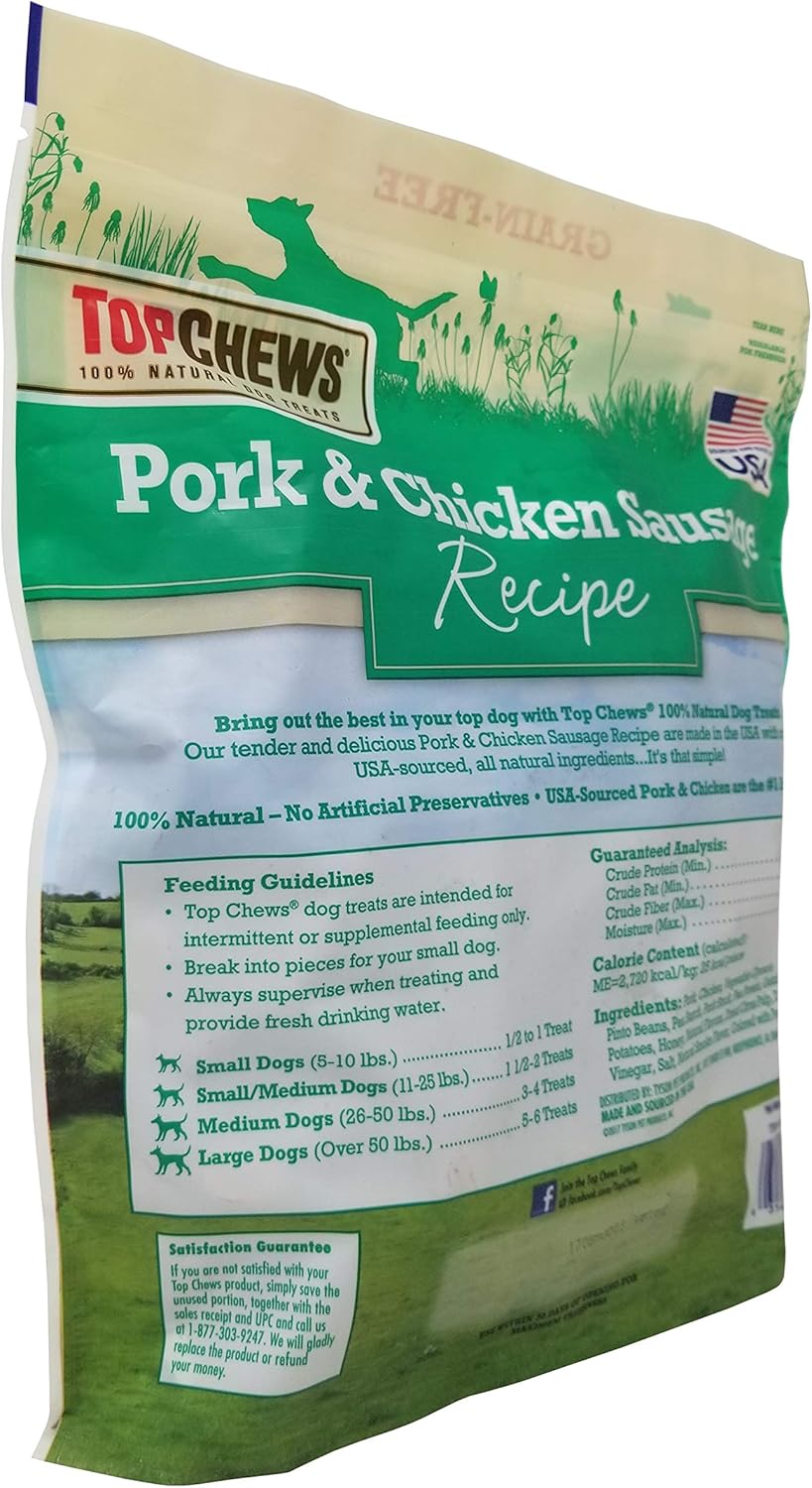 Top Chews Pork & Chicken Sausage Dog Treats, 100% Natural (36 Oz, 2.25 LBS)