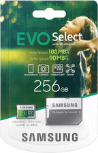 SAMSUNG ELECTRONICS EVO Select 256GB MicroSDXC UHS-I U3 100MB/s Full HD & 4K UHD Memory Card with Adapter (MB-ME256HA)