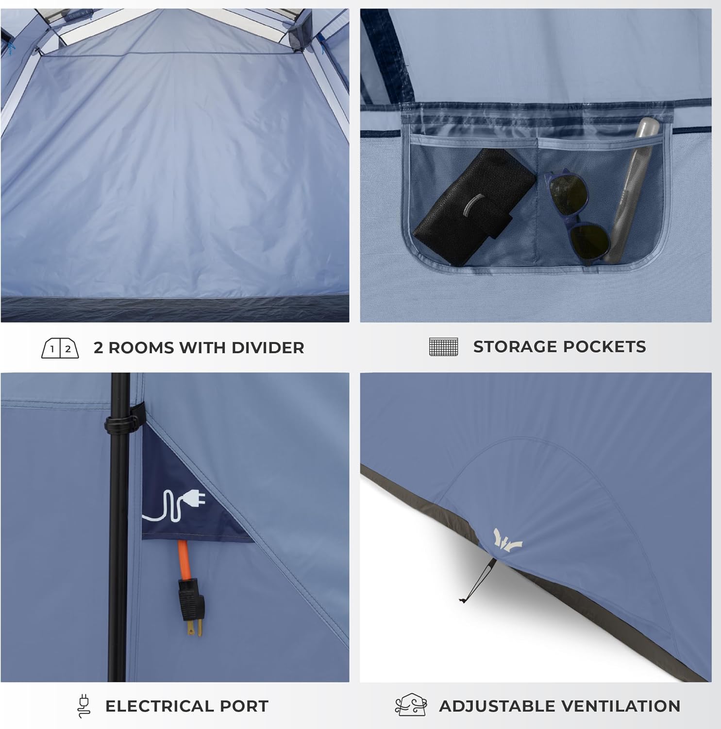 CORE 10 Person Instant Cabin Tent | Large Multi Room Family Pop Up Tent for 2 Minute Camp Setup | Included Storage Pockets for Camping Accessories