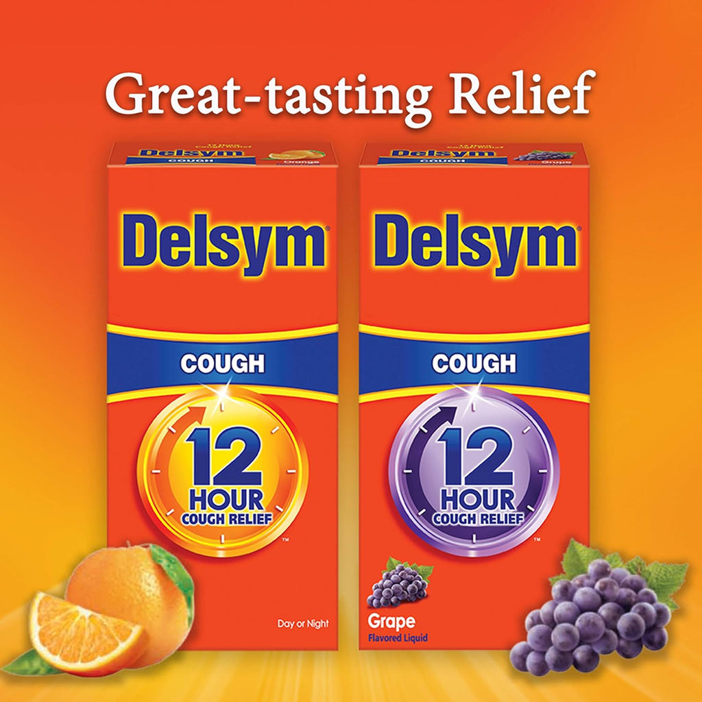 Delsym Cough Suppressant Liquid Grape Flavored, Orange, 5 Fl Oz (Pack of 1)