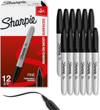 Sharpie Permanent Markers, Fine Tip, Black, 12 Count - Quick Drying, Fade Resistant, For Wood, Plastic, Paper, Metal, And More
