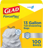 CloroxPro Glad ForceFlex 13 Gallon Tall Kitchen Drawstring Trash Bags, 100 Ct (Package May Vary)