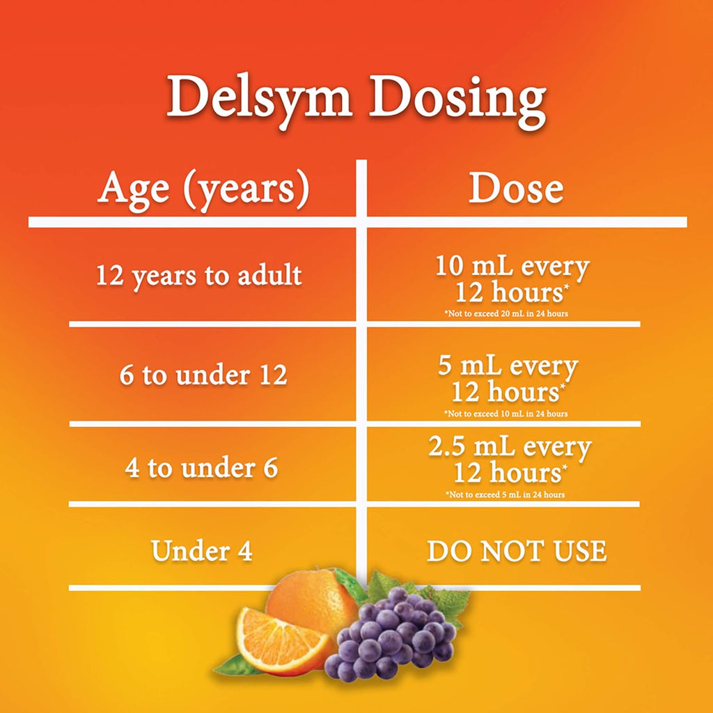 Delsym Cough Suppressant Liquid Grape Flavored, Orange, 5 Fl Oz (Pack of 1)