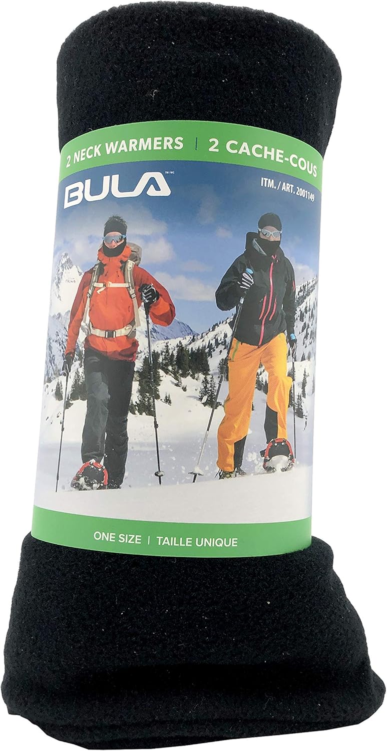 Bula Neck Warmer | 2 Pack | Double Layer Primaloft Fleece | Black