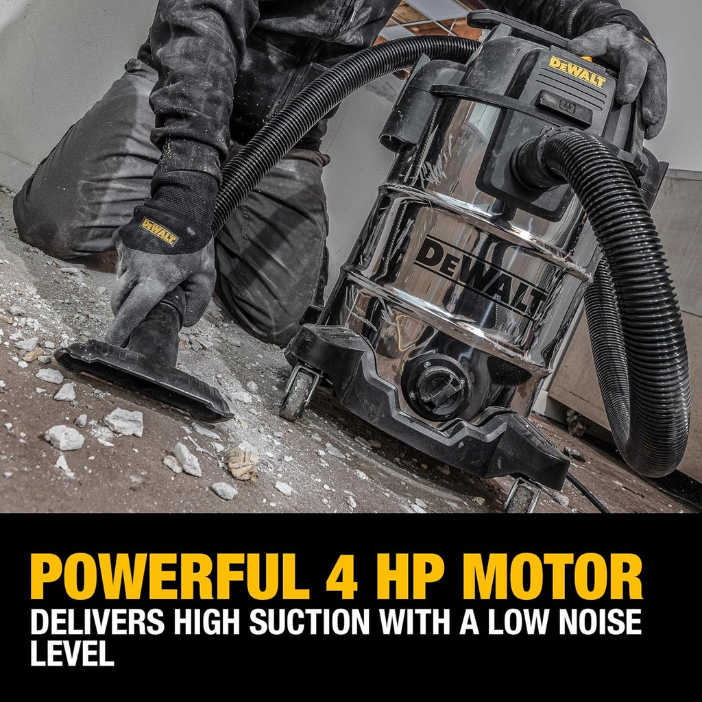 DEWALT DXV08S 8 Gallon Wet/Dry Vacuum, 4 Peak HP Shop Vacuum, Stainless Steel Tank, Silver