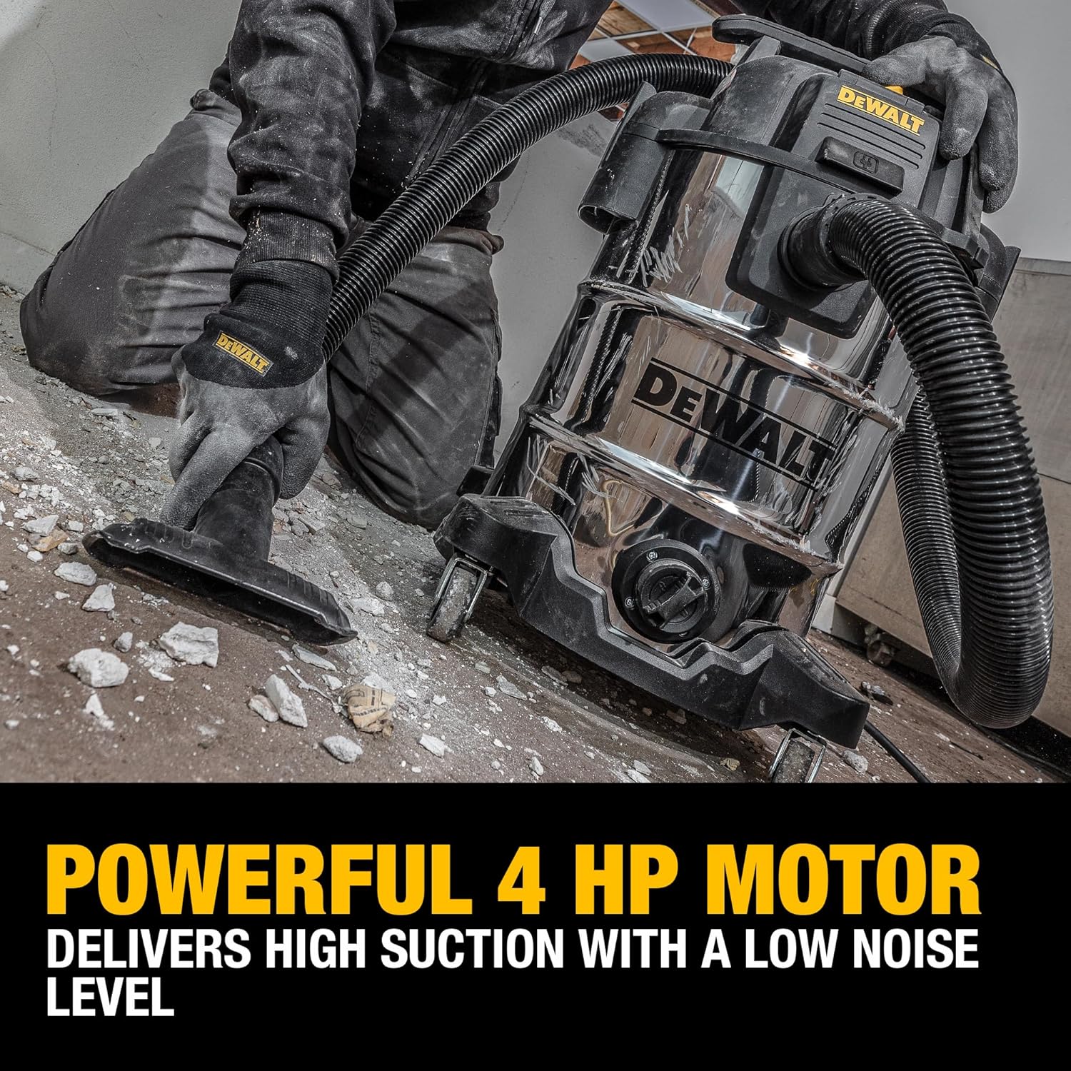 DEWALT DXV08S 8 Gallon Wet/Dry Vacuum, 4 Peak HP Shop Vacuum, Stainless Steel Tank, Silver