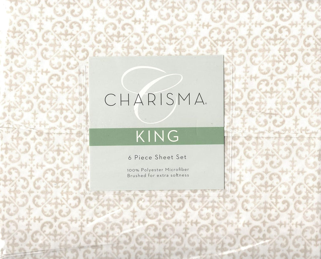 Charisma Microfiber King 6-Piece Sheet Set Lisbon Linen Brushed for Extra Softness