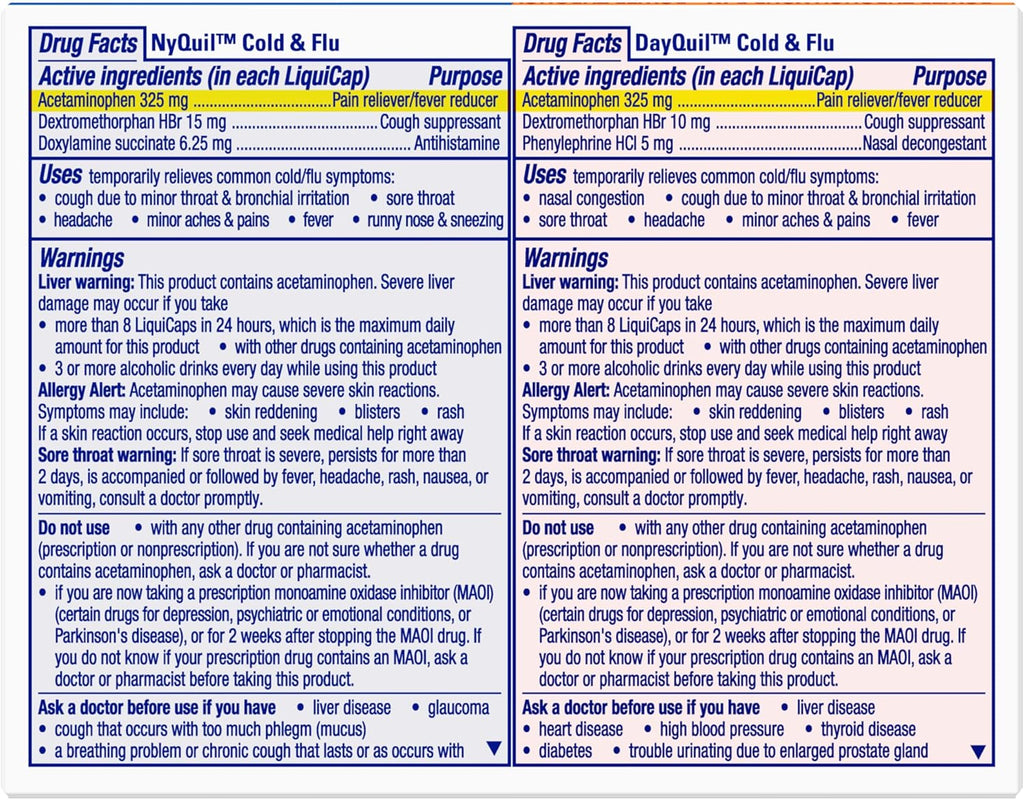 Vicks DayQuil & NyQuil Co-Pack, Cold & Flu Medicine, Powerful Multi-Symptom Daytime & Nighttime Relief for Headache, Fever, Sore Throat, Minor Aches & Pains, & Cough, 72ct