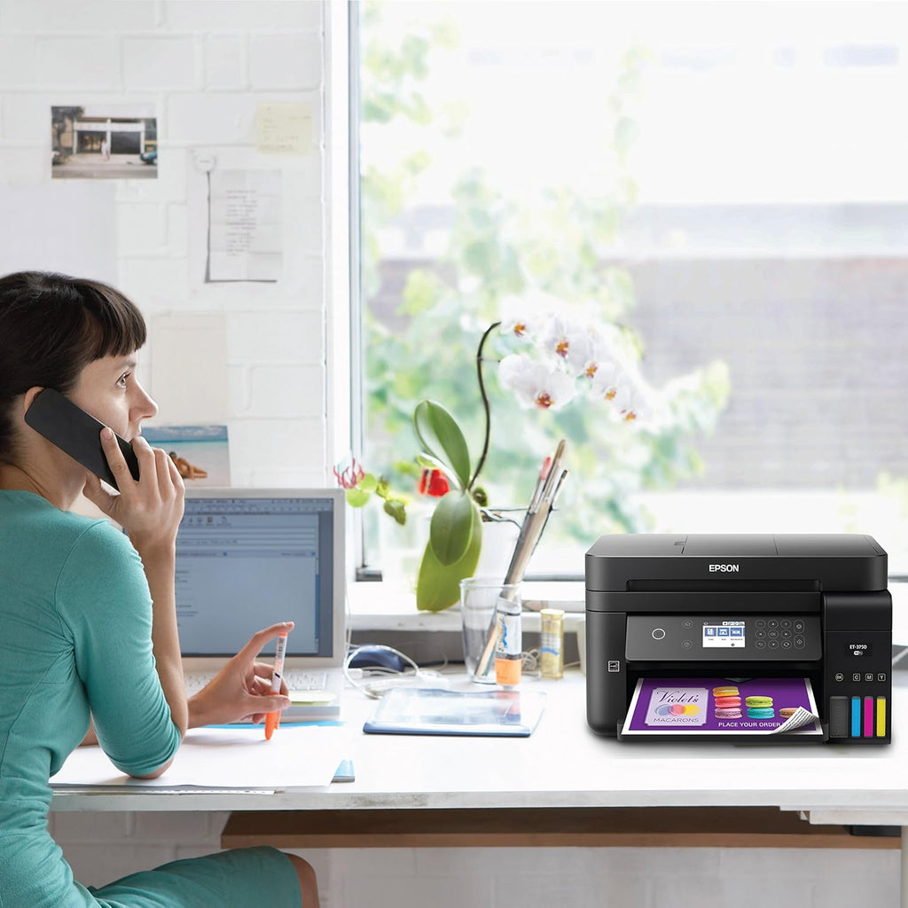 Epson Workforce ET-3750 EcoTank Wireless Color All-in-One Supertank Printer with Scanner, Copier and Ethernet