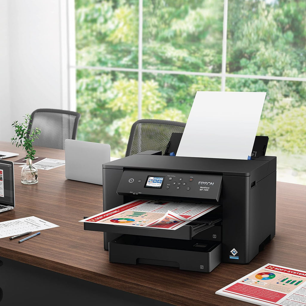 Epson Workforce Pro WF-7310 Wireless Wide-Format Printer with Print up to 13" x 19" Auto Double-Sided Printing max 11" x 17", 500-sheet Capacity, 2.4" Color Display, Smart Panel App - Black