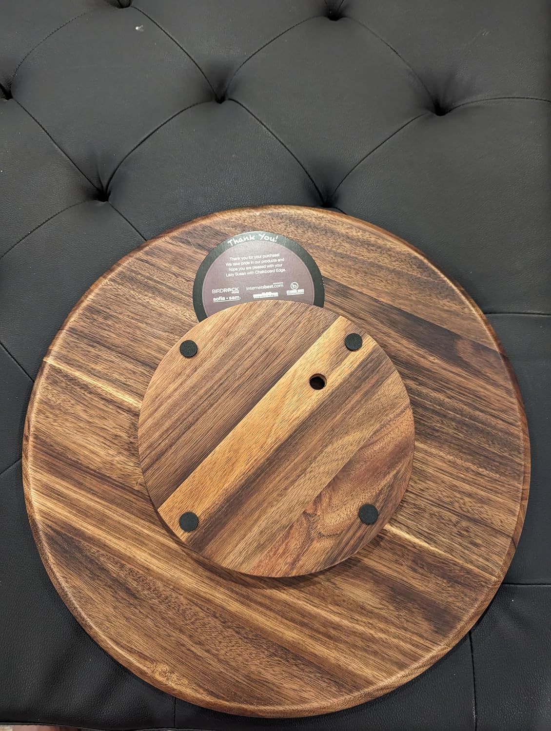 18" Large Lazy Susan Acacia Solid Wood with Chalkboard Edge for Labeling for Dining Serving Chacuterie Board Cheese Board Spice Candle Holder Vanity or Kitchen Organizer for Everyday or Party