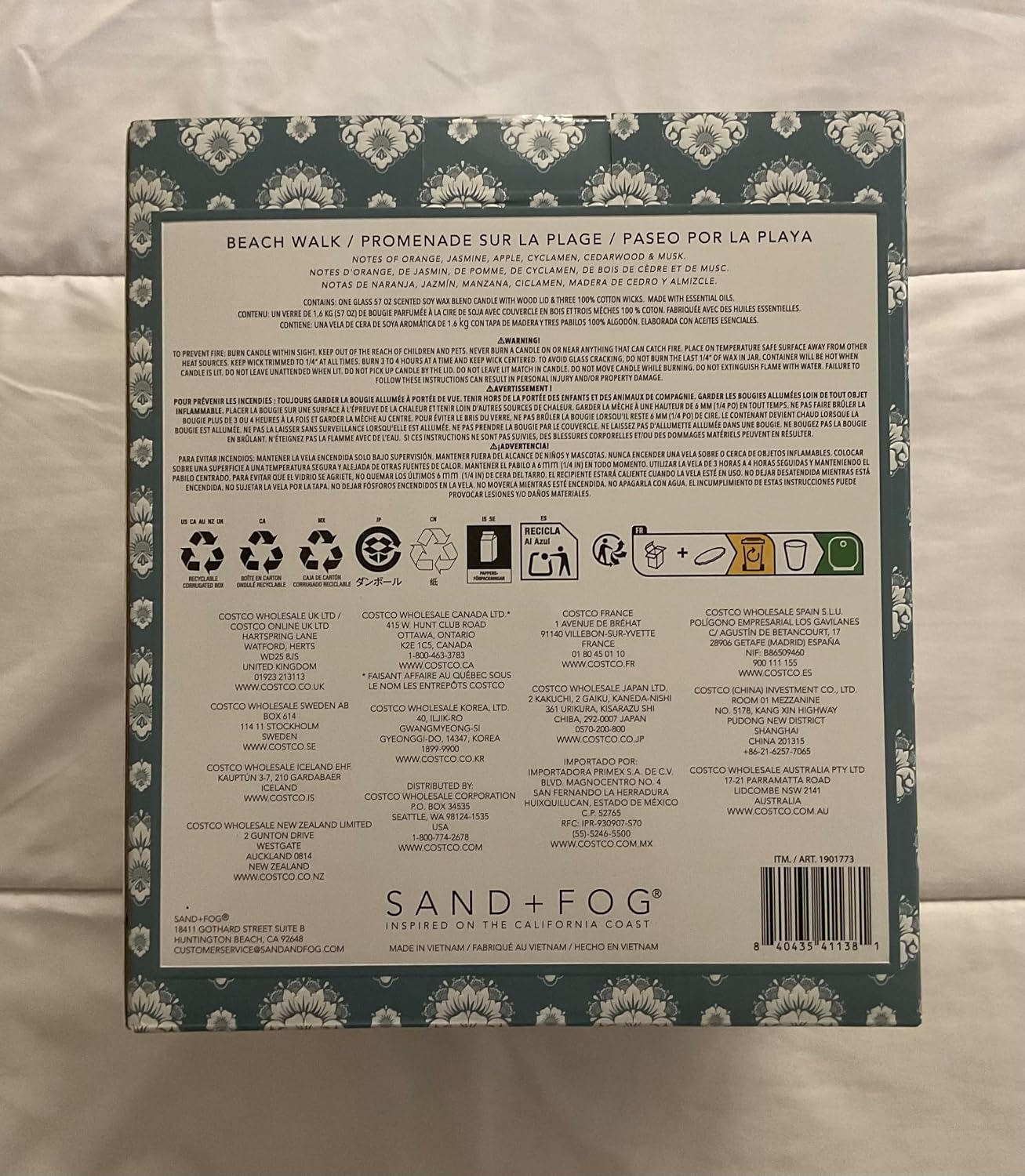 Sand+Fog Beach Walk Scented Soy Wax Blend Candle, 57 oz, with Wood Lid and 3 Cotton Wicks
