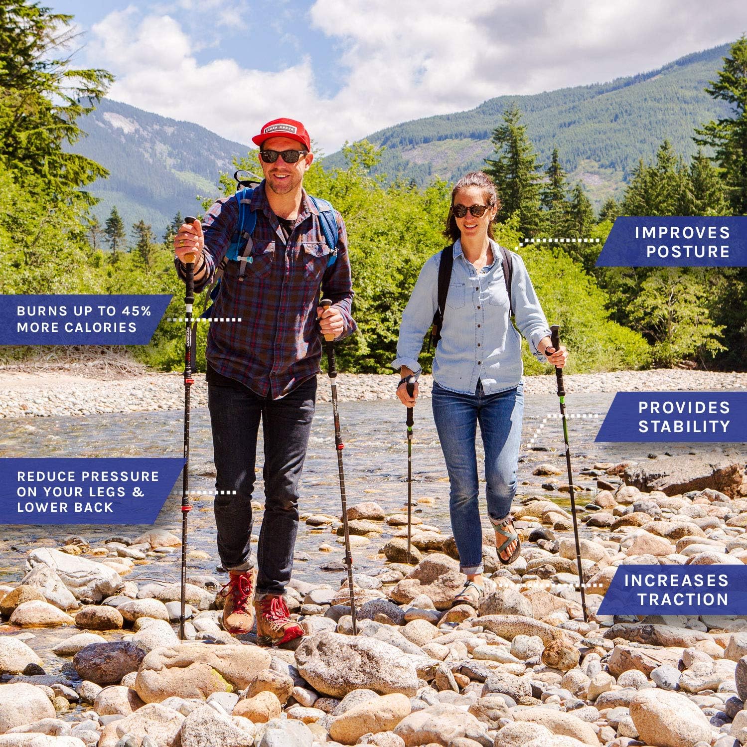 Cascade Mountain Tech Carbon Fiber Adjustable Trekking Poles 2 Pack - Lightweight Quick Lock Walking or Hiking Stick - 1 Pair