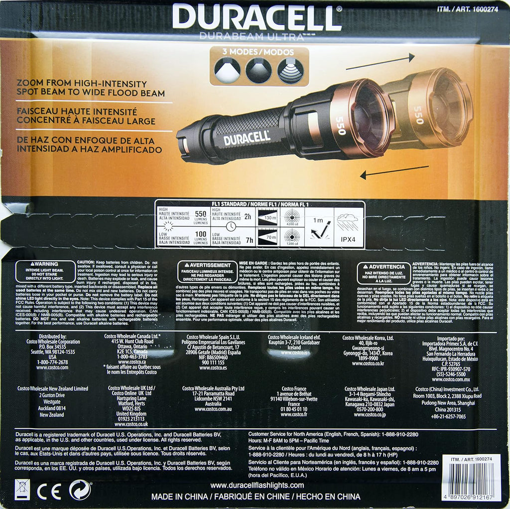 Duracell Ultra 550 Lumens Aluminum Flashlight 12 AAA Batteries Included (3 Pack)