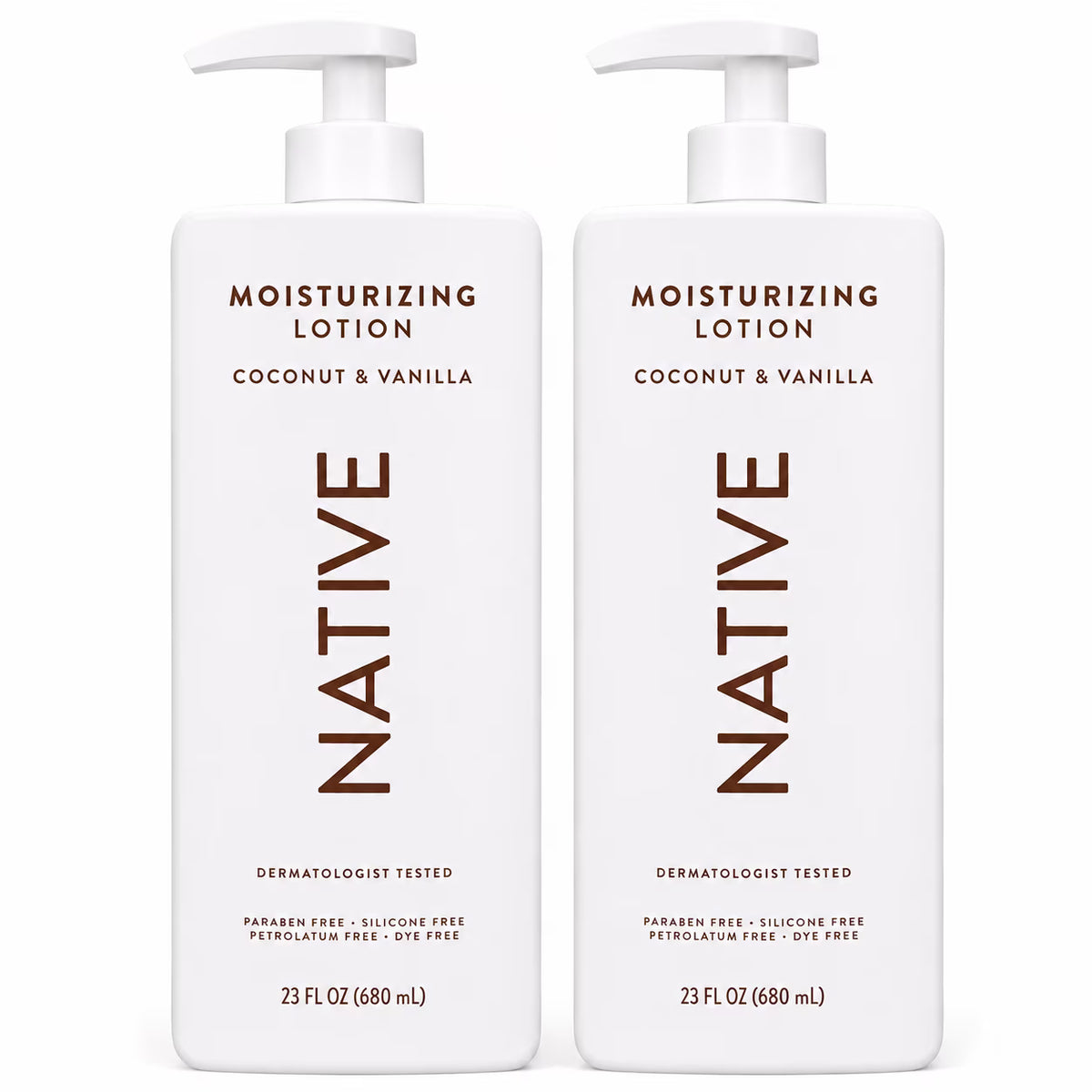 Natives Moisturizing Lotions Coconut & Vanilla, 23 fl oz, Plant-Based Moisturizers with Shea Butter & Niacinamide, Hand & Body Lotion, 2 Pack