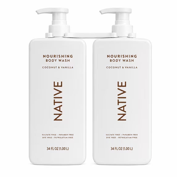 Native Nourishing Body Wash, Coconut & Vanilla, Sulfate Free & Paraben Free, 34 fl oz, 2 Pack (68 fl oz Total)