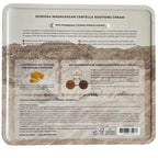 Back of a skincare product packaging with text and images on a white background