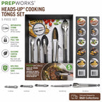 PREPWORKS Heads-Up Cooking Tongs Set packaging with tongs displayed and features listed.