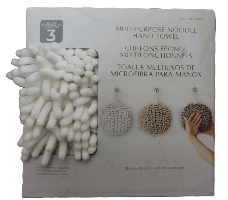 Multipurpose Noodle Hand Towel, Chenille Noodle, 3-pack