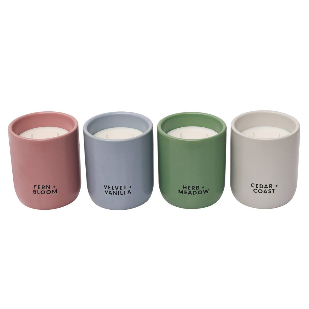 Bellevue Luxury Candles, Artisan Crafted Ceramics, Lead Free Wicks, Essential Oils, Fern + Bloom, Velvet + Vanilla, Herb + Meadow, Cedar + Coast, 10 oz 4 pack