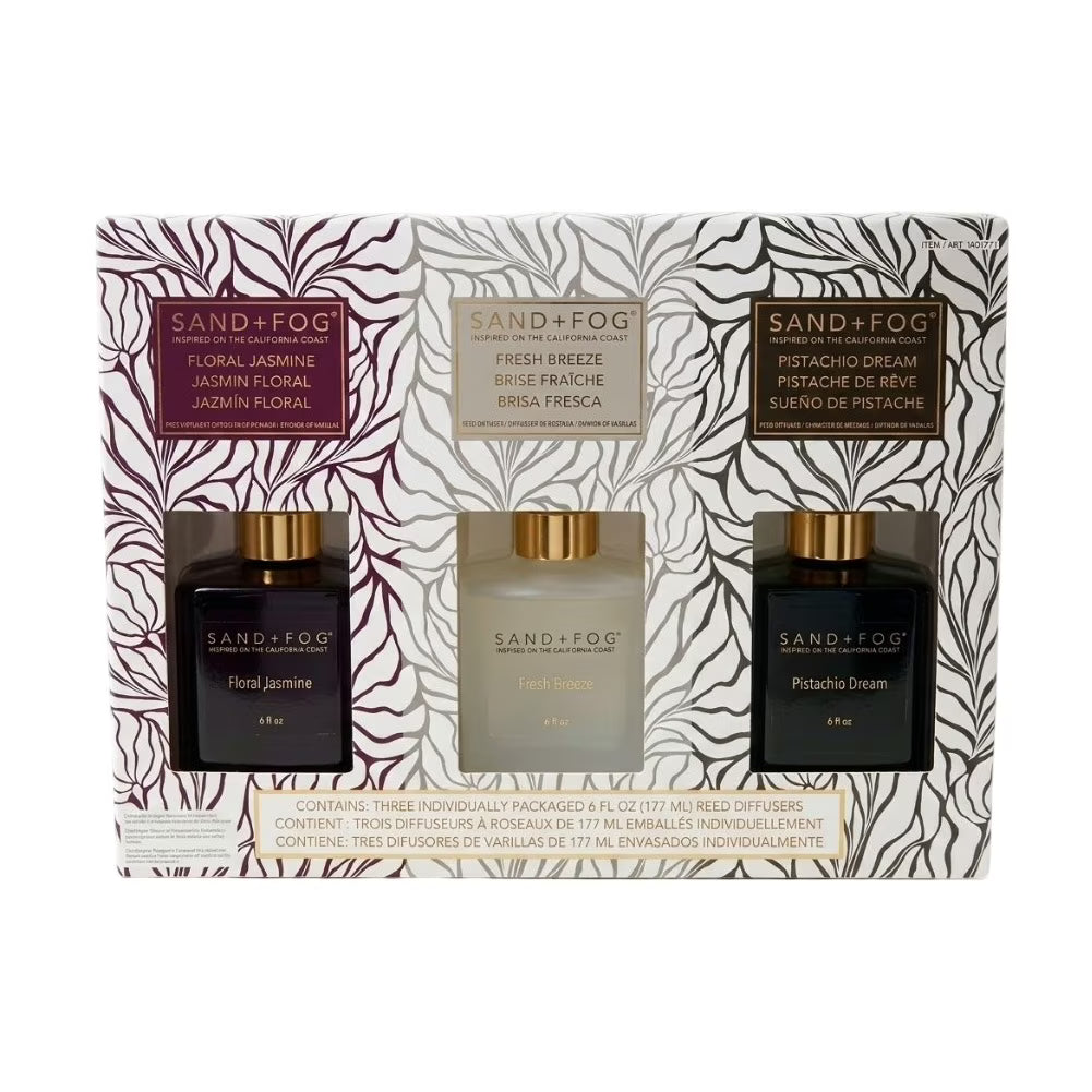 Set of Sand + Fog diffusers in a decorative box with brand names.