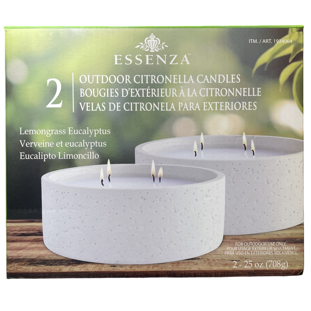 Essenza Large 4-Wick Outdoor Citronella Candles, Lemongrass Eucalyptus, 2 Pack, 25 oz x 2 ea