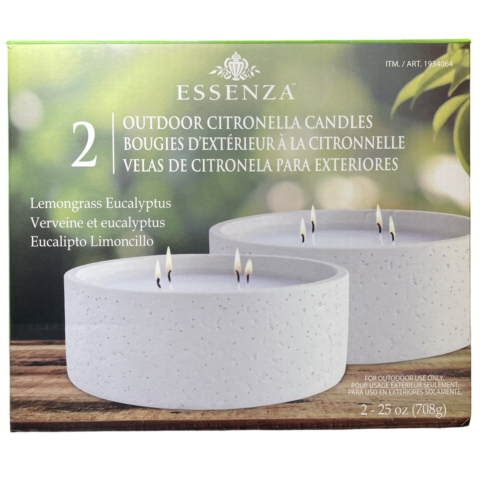 Essenza Large 4-Wick Outdoor Citronella Candles, Lemongrass Eucalyptus, 2 Pack, 25 oz x 2 ea