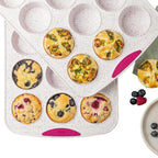 Trudeau Reinforced Structured Silicone Muffin Pan 2 Pack, 12-Cup, Confetti/Fuchsia – Hybrid Silicone & Hard Lining for Shape Retention, Non-Stick, Dishwasher Safe, BPA-Free Bakeware for Muffins & Cupcakes