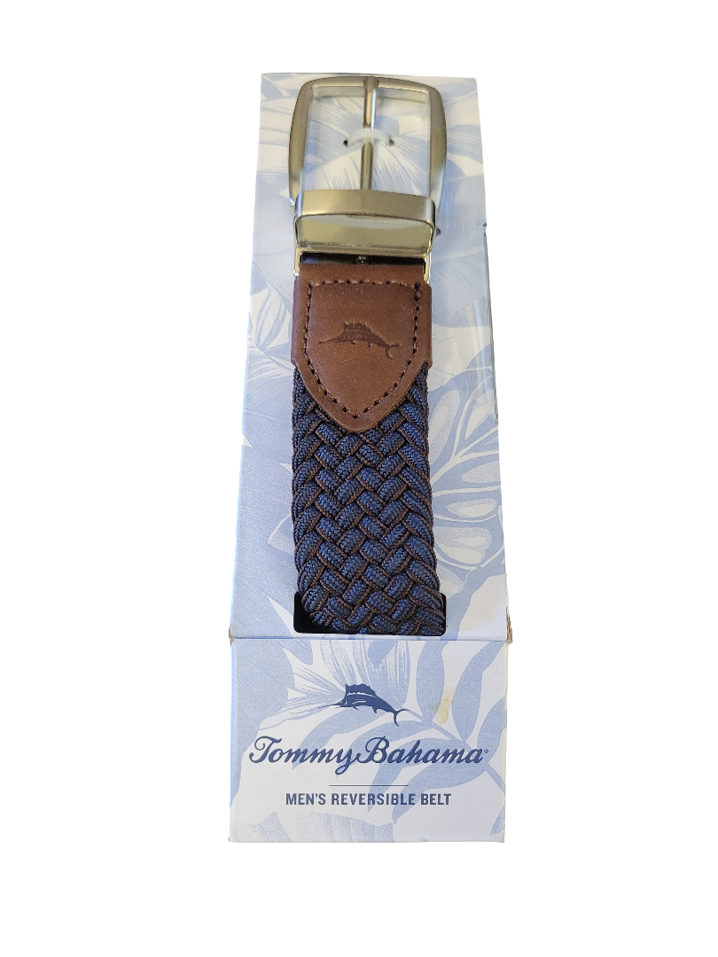 Tommy Bahama Men's Reversible Belt, Stretch Braided Style with Leather Trim