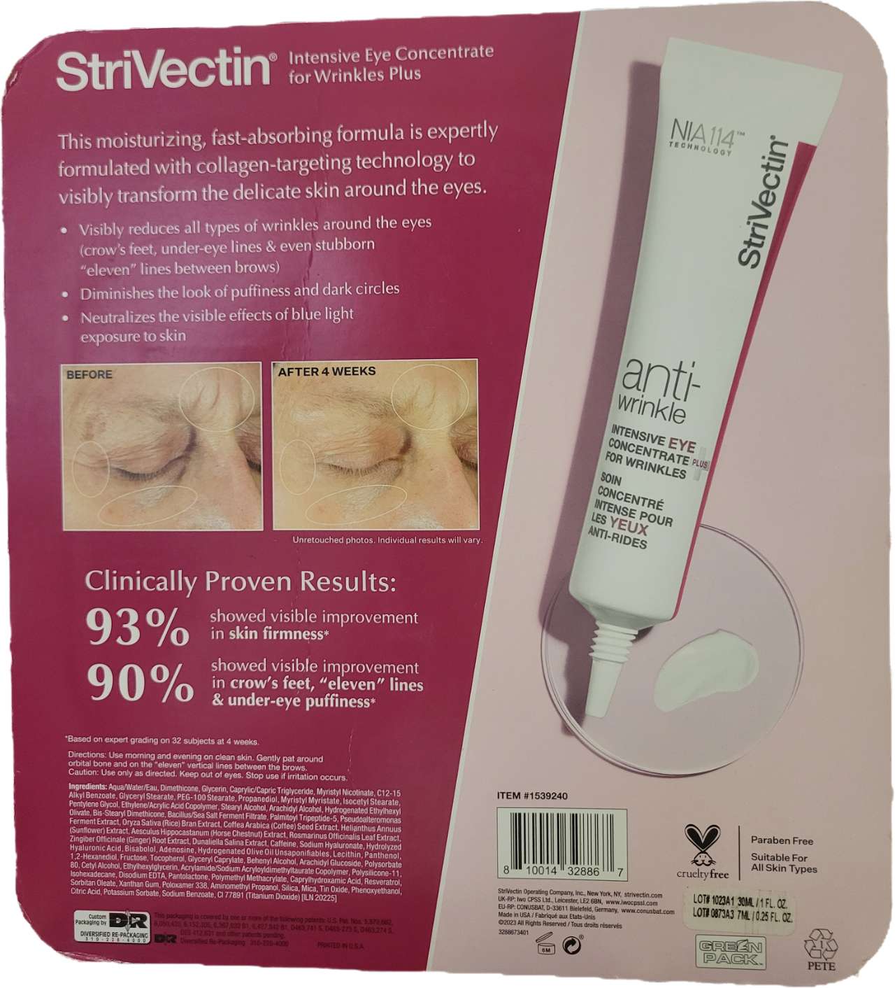 StriVectin Anti-Wrinkle Intensive Eye Cream Concentrate for Wrinkles Plus, Targets Crow's Feet, Firmness, Puffiness and Dark Circles | Paraben-Free, Suitable for All Skin Types | 1.25 Fl oz