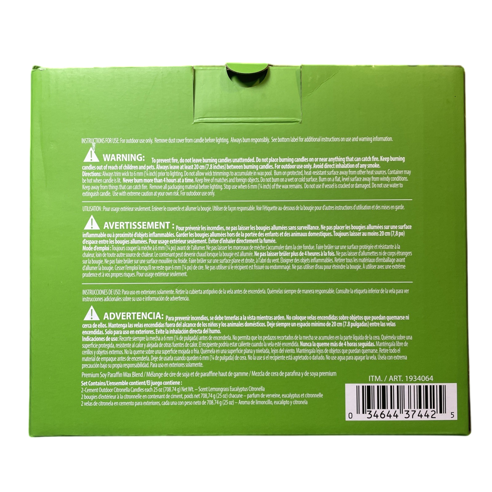 Essenza Large 4-Wick Outdoor Citronella Candles, Lemongrass Eucalyptus, 2 Pack, 25 oz x 2 ea