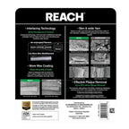REACH dental floss packaging with features and branding on a white background