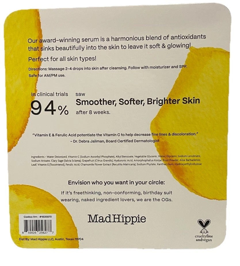 Mad Hippie Vitamin C Serum for Face 2-Pack – C + E + Ferulic Acid, Hyaluronic Acid, Stable Low-Irritation Formula, Brightening, 1.02 Fl Oz Ea