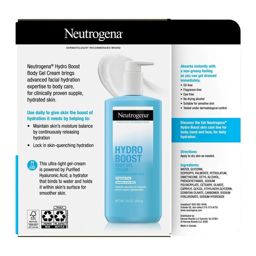 Neutrogena Hydro Boost Body Gel Cream, 16 fl oz, 2-pack