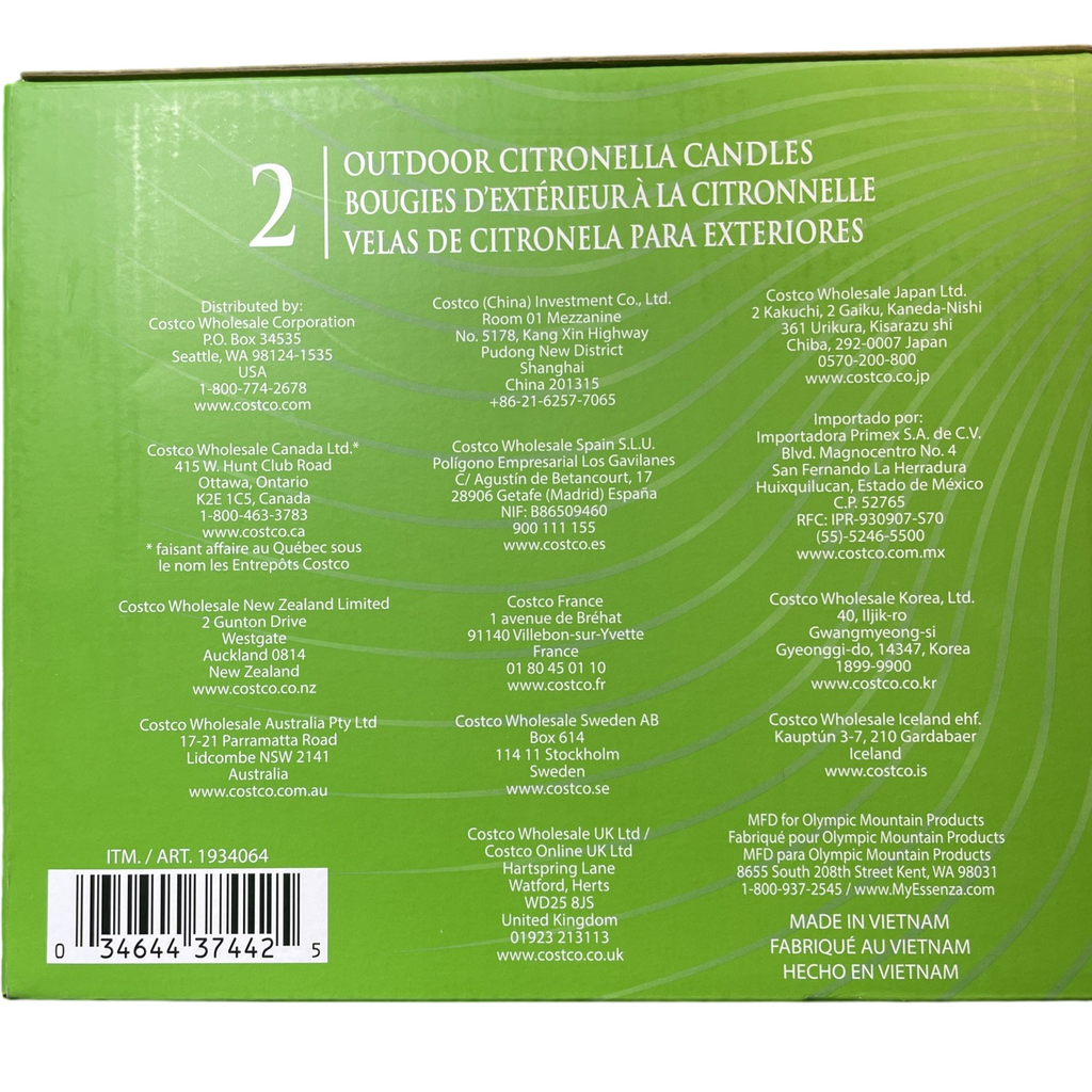 Essenza Large 4-Wick Outdoor Citronella Candles, Lemongrass Eucalyptus, 2 Pack, 25 oz x 2 ea