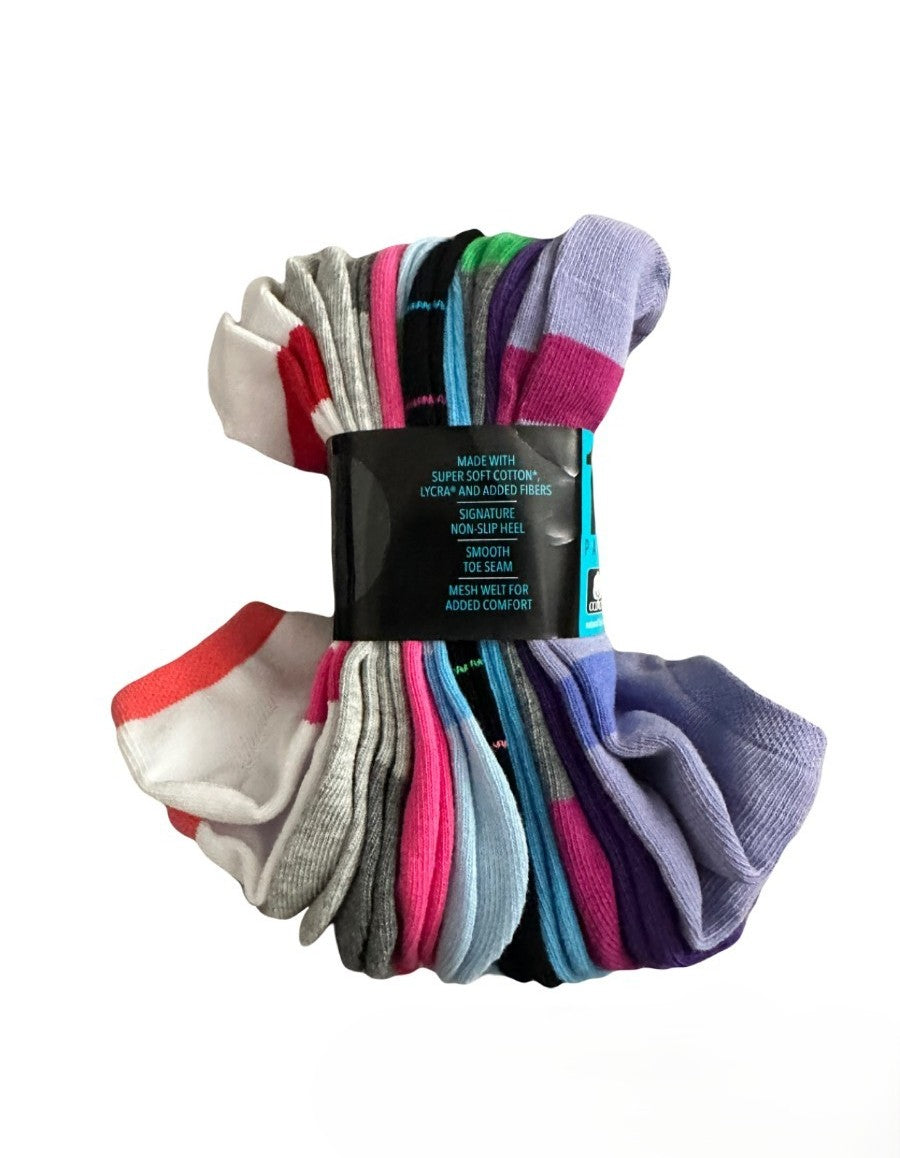 K BELLS No Show Socks, 10 Pairs, Assorted Solids and Stripes, Fits Shoe Sizes 5.5-10