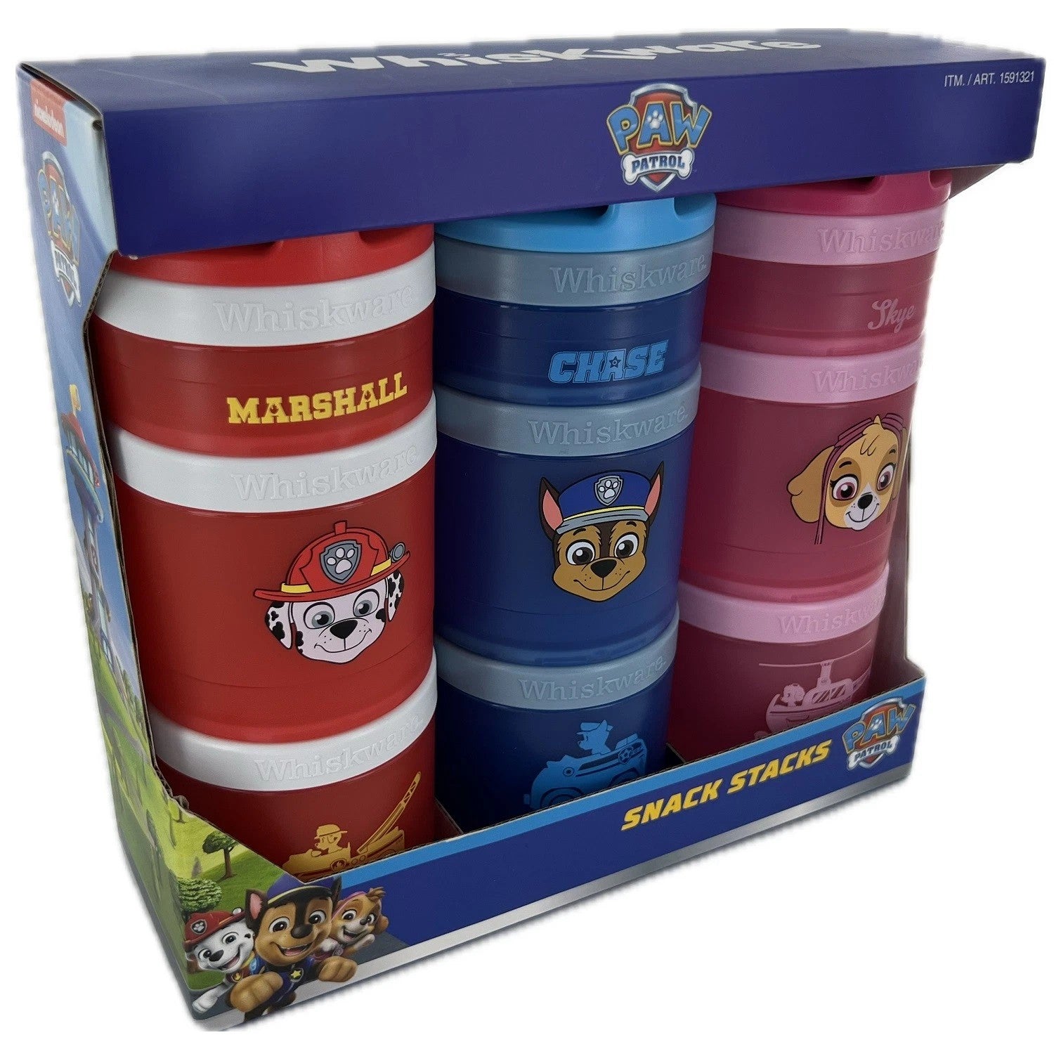 Whiskware Paw Patrol Snack stack, Marshall, Chase, Skye, Dishwasher Safe, 19 Oz Storage Size 3 pack