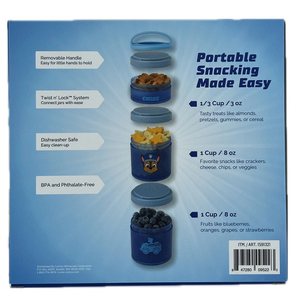 Whiskware Paw Patrol Snack stack, Marshall, Chase, Skye, Dishwasher Safe, 19 Oz Storage Size 3 pack